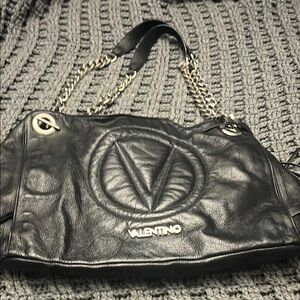 Valentino Black Leather Chain Shoulder Bag
